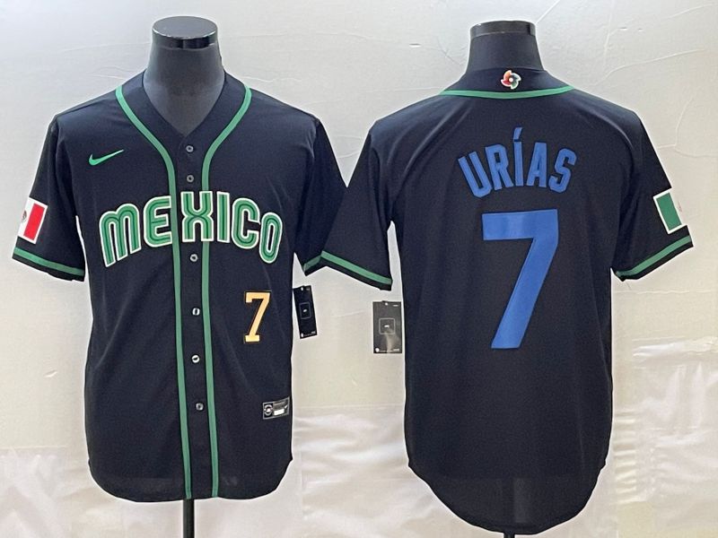 Men 2023 World Cub Mexico 7 Urias Black Nike MLB Jersey13